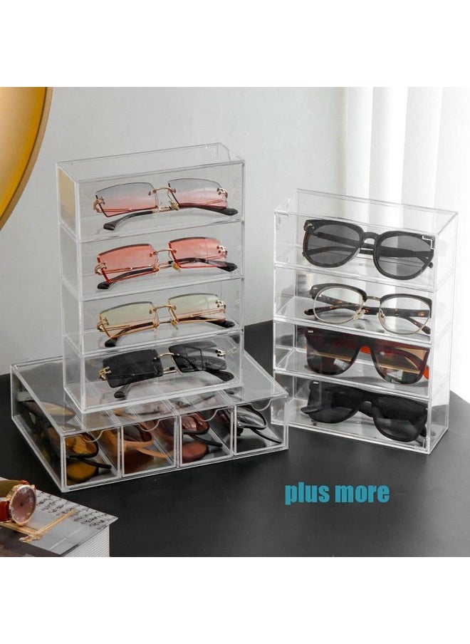 HOUSE OF QUIRK Acrylic Sunglasses Organizer With 4 Lid Drawer Organizer Rectang Supplies For Bathroom, Dorm, Desk, Countertop, Office (Transparent)