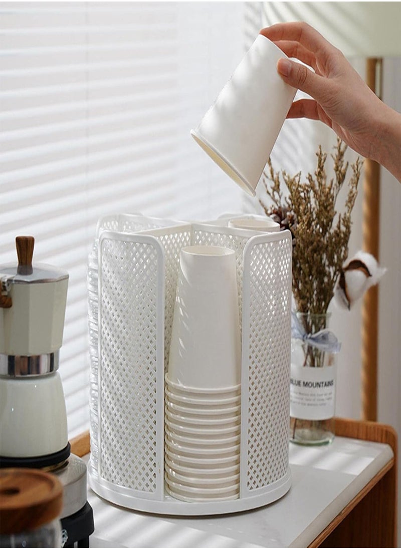 Rotating Paper Cup Dispenser,One-off Cup Storage Rack | Coffee Cup Storage Organizer, 4 Compartments for Stacking Cups and Lids, for Cabinets and Countertop