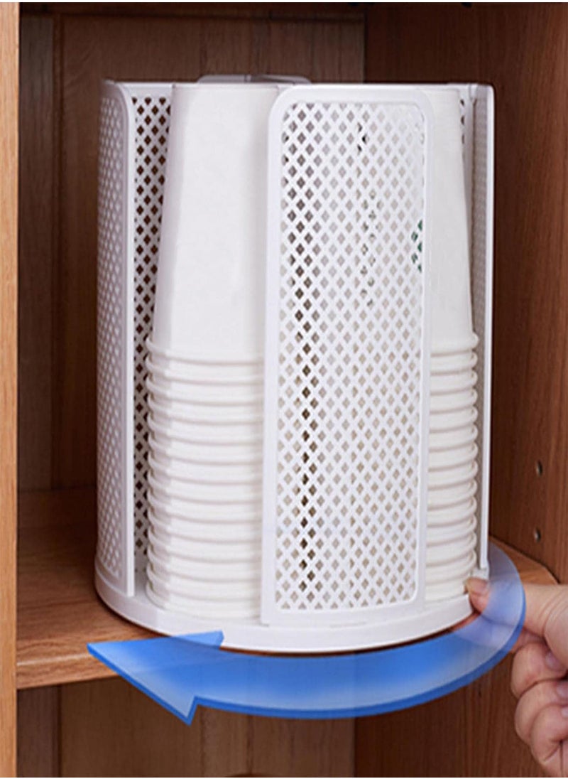 Rotating Paper Cup Dispenser,One-off Cup Storage Rack | Coffee Cup Storage Organizer, 4 Compartments for Stacking Cups and Lids, for Cabinets and Countertop