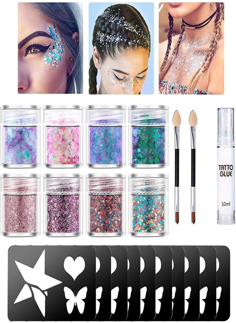5 Pcs Glitter Set | Body Nail Art Kit for Kids,Festival Party with 2 Brushes and 1 Glue, Body Glitter, Body Markers Set for Festival Party