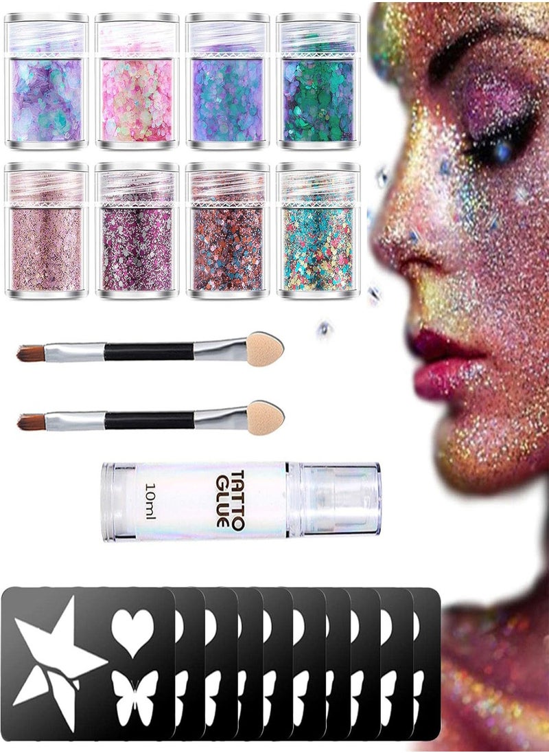 5 Pcs Glitter Set | Body Nail Art Kit for Kids,Festival Party with 2 Brushes and 1 Glue, Body Glitter, Body Markers Set for Festival Party