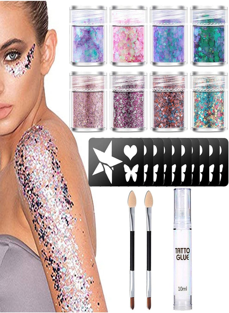 5 Pcs Glitter Set | Body Nail Art Kit for Kids,Festival Party with 2 Brushes and 1 Glue, Body Glitter, Body Markers Set for Festival Party