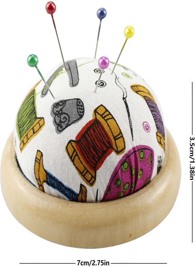 Pin Cushion For Sewing - Embroidery Pin Cushion With Wooden Base,Japanese Style Pillow Sewing Craft Stitch DIY Embroidery Holder Tool Random Color Pincushions, Needlework Accessory