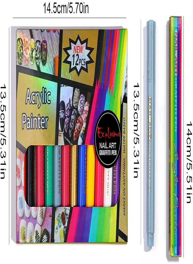3D Nail Art Painting Pen,Waterproof and Quick-Drying Nail Art 3D Painted Pen - Easy to Use Drawing Nail Graffiti Dotting Pen Manicure Tools