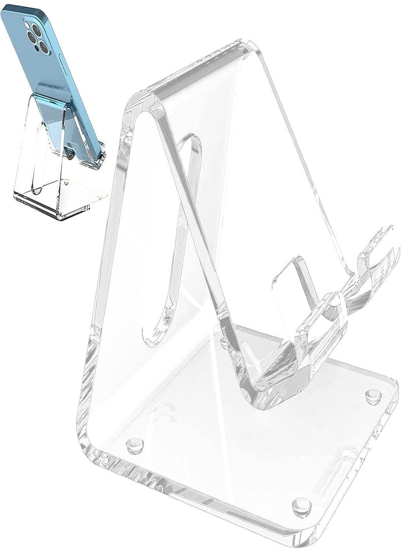 Acrylic Cell Phone Stand,Clear Phone Stand for Desk - Phone Holder, Dock, Cradle Compatible with 4-10'' Phone, Smartphone, Desk Accessories, Clear