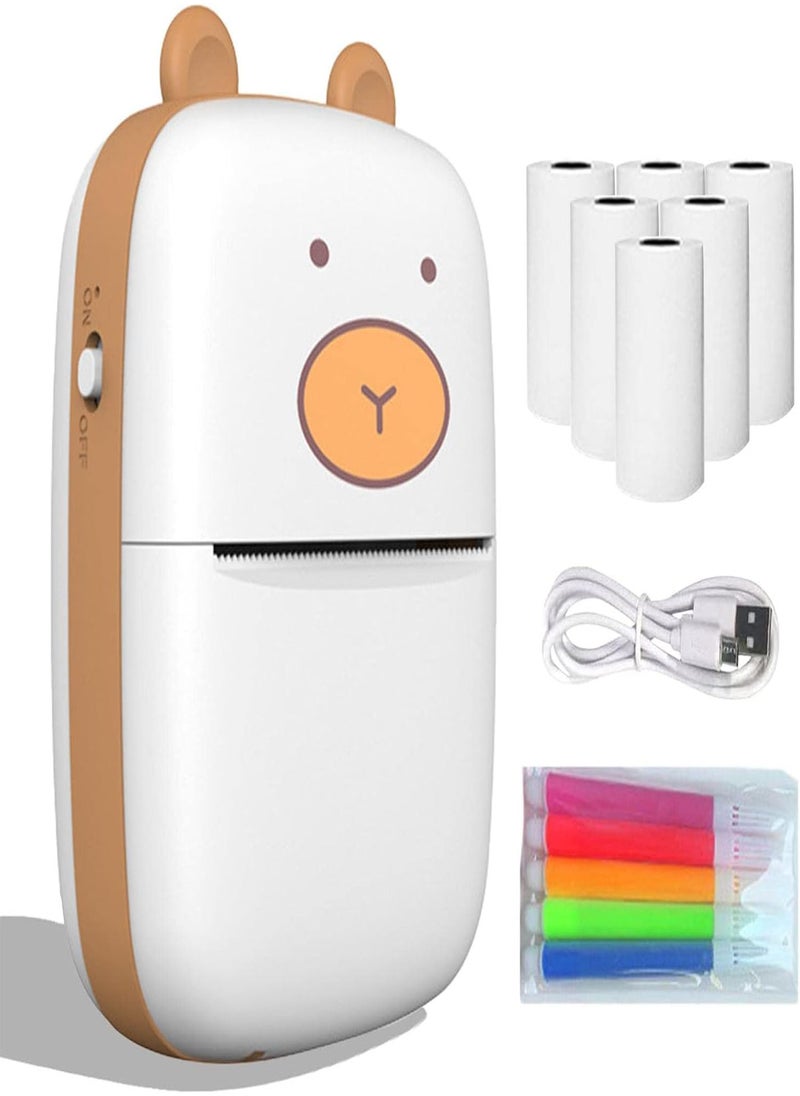 5 Pcs Mini Printer | Pocket Inkless Printer with 6 Rolls Thermal Paper | Inkless Printer for Label Receipt Photo Notes Todo List, Compatible with android Ios