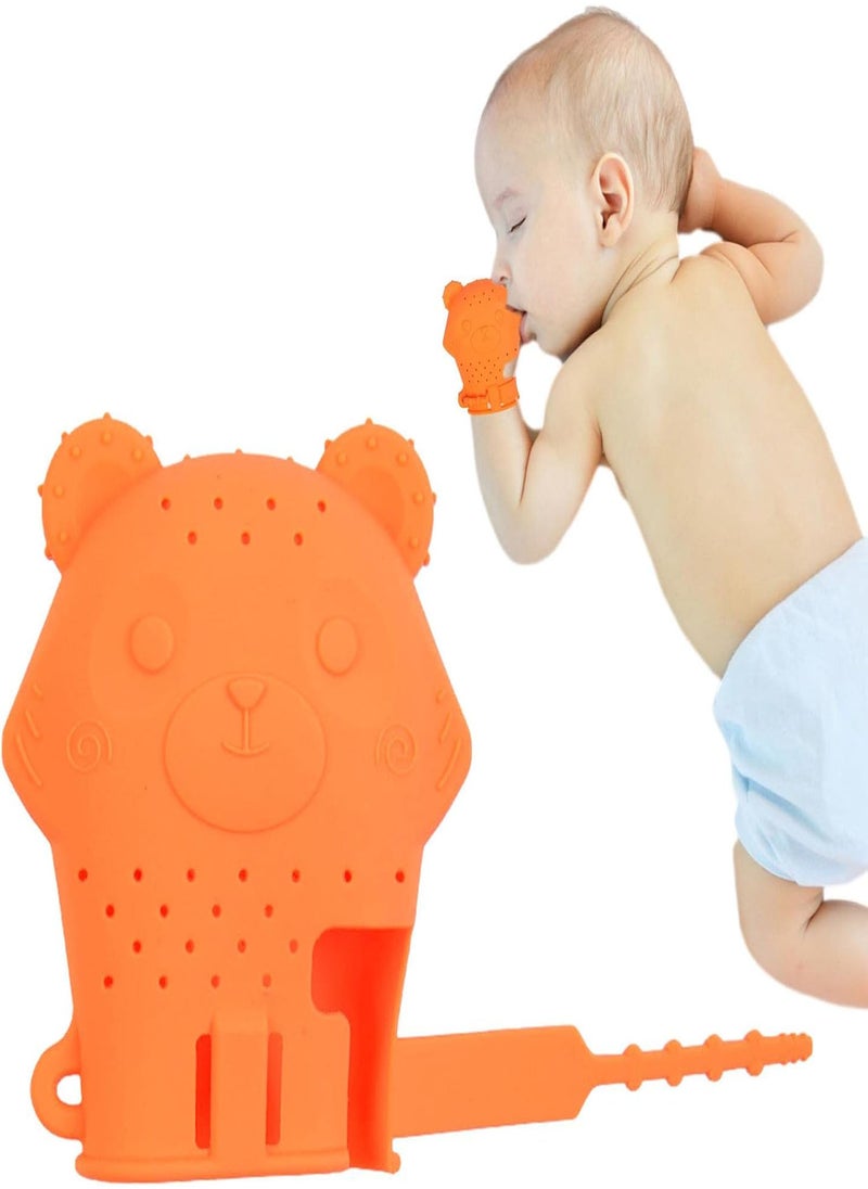 Silicone Infant Teething Mitten - Cute Bear Shape Infant Teether Toy Chewing Mitts | Cartoon Silicone Teething Toy Never Drop Gloves for 3+ Months