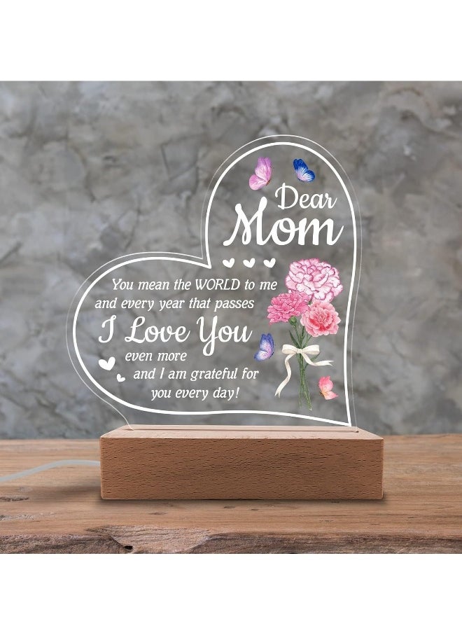 Acrylic Night Light 'You Mean The World to Me' - Rechargeable Lamp for Mother's Day - Touch Sensor, Soft Ambient Lighting Gift