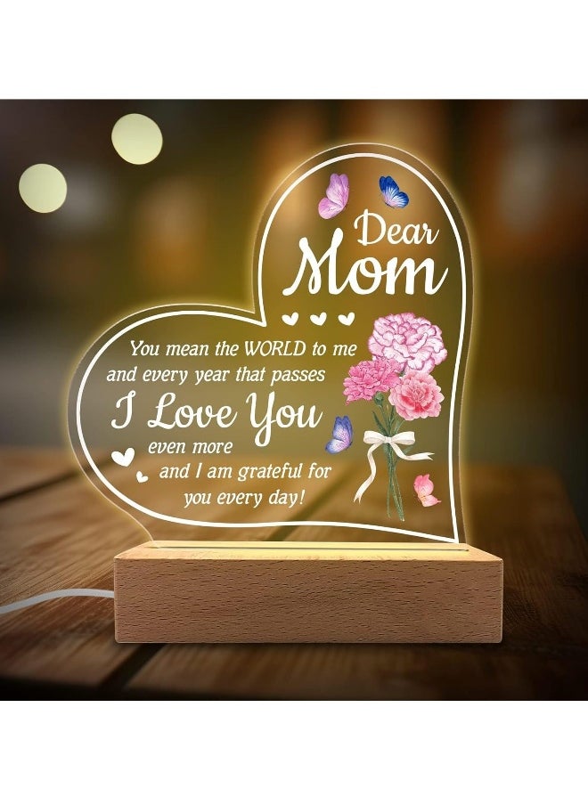 Acrylic Night Light 'You Mean The World to Me' - Rechargeable Lamp for Mother's Day - Touch Sensor, Soft Ambient Lighting Gift