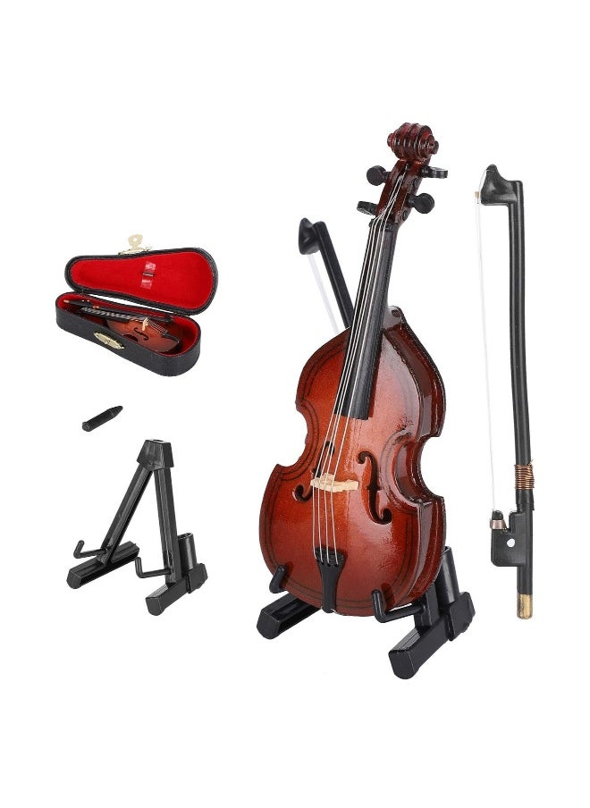 Mini Violin Model Wooden Bass Miniature Musical Instrument Decoration Small Collectible Double Bass Replica Home Decoration Tree Replica Gift Ornament 14cm