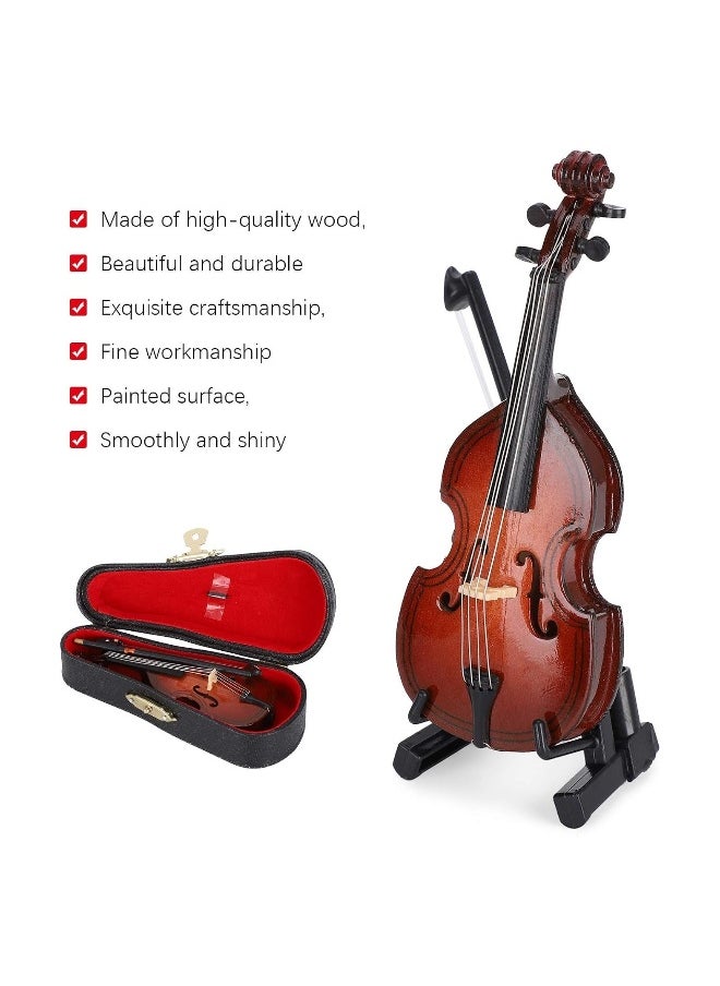 Mini Violin Model Wooden Bass Miniature Musical Instrument Decoration Small Collectible Double Bass Replica Home Decoration Tree Replica Gift Ornament 14cm