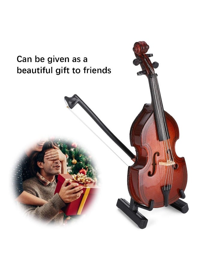 Mini Violin Model Wooden Bass Miniature Musical Instrument Decoration Small Collectible Double Bass Replica Home Decoration Tree Replica Gift Ornament 14cm