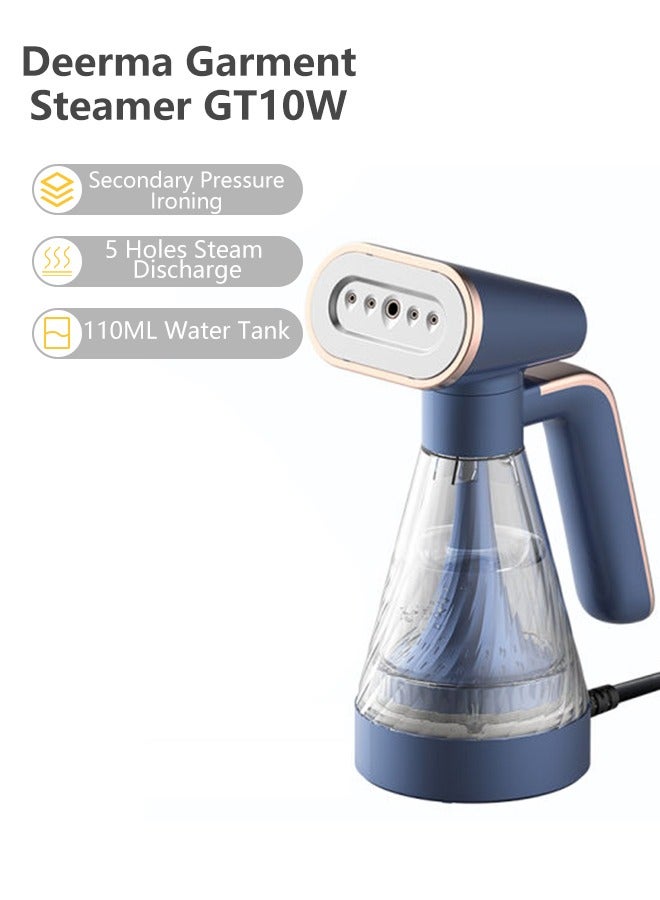 Handheld Garment Steamer, Power of Fast Heating, Water Tank, Lightweight and Compact Design, Five Hole Steam Outlet, Steam Iron for Clothes, Multifunctional 110 ml 600 W GT10W Blue