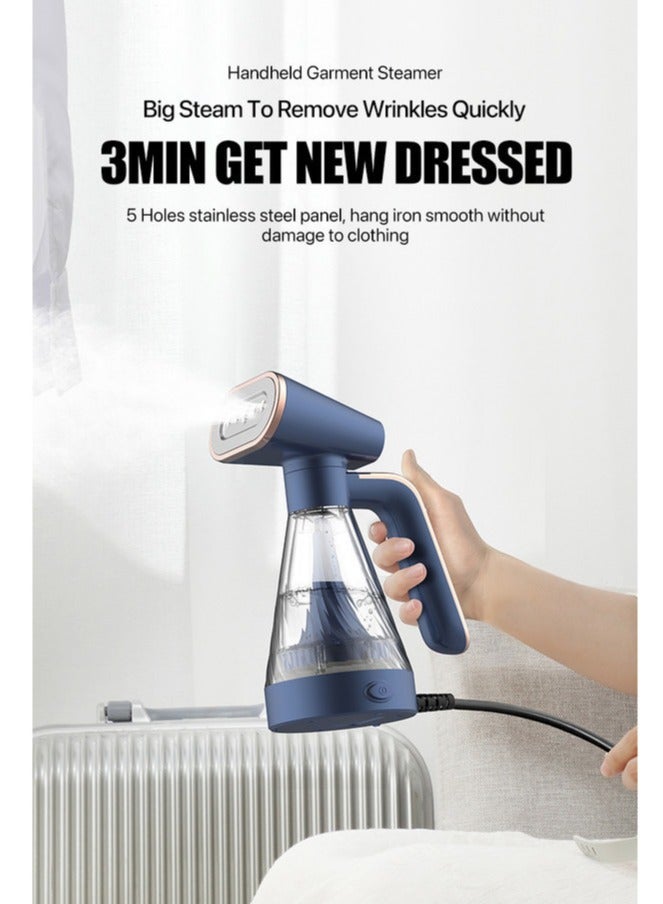 Handheld Garment Steamer, Power of Fast Heating, Water Tank, Lightweight and Compact Design, Five Hole Steam Outlet, Steam Iron for Clothes, Multifunctional 110 ml 600 W GT10W Blue