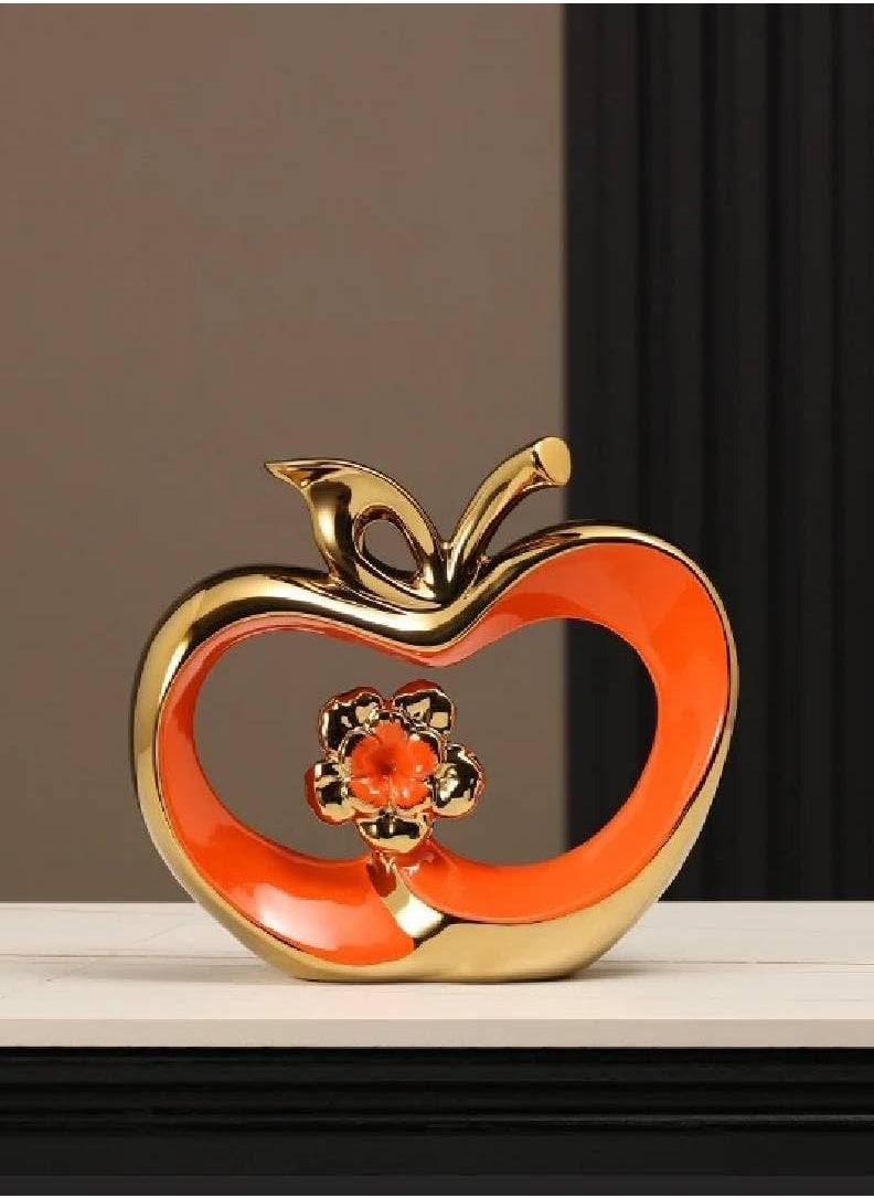 Voidrop Ceramic Adornments Apple Bear shape Statue ceramic Decor Accent Apple Abstract Art - Ceramic Decor Statue-Sculptures for Table Decorations Dining Room Living Room Orange Gold Big