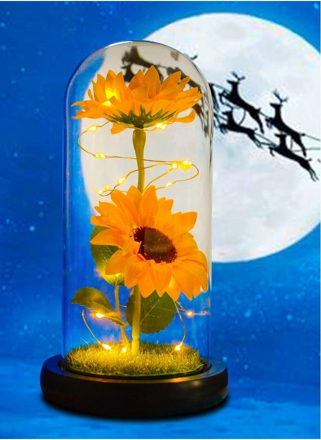 Sunflower Gifts for Women, Birthday Her, Sunflowers Artificial Flowers in Glass Dome