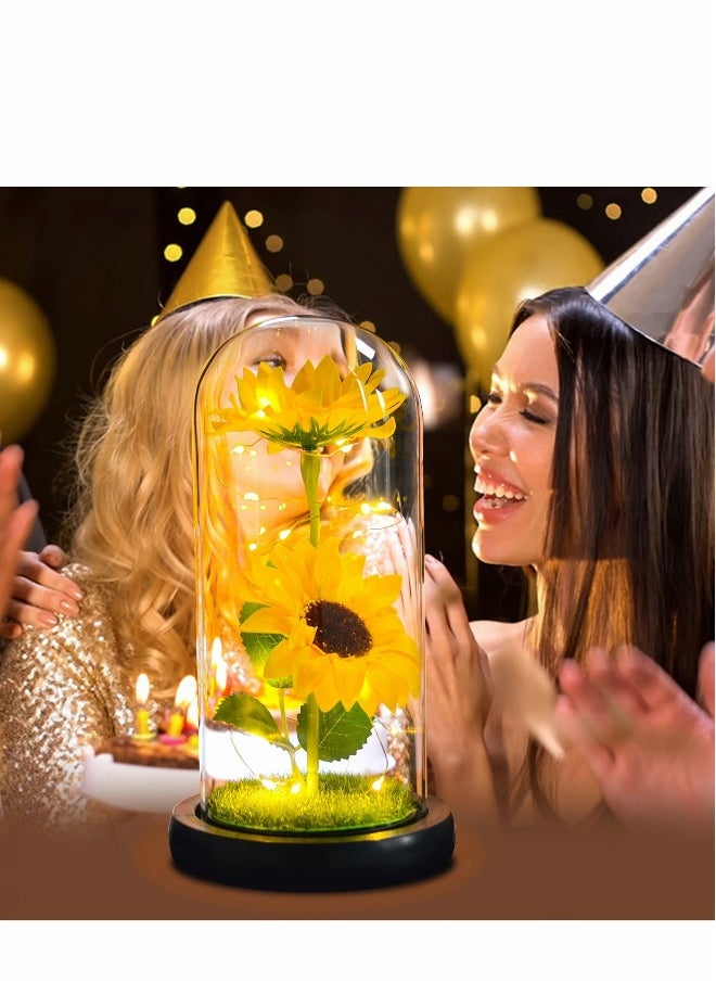 Sunflower Gifts for Women, Birthday Her, Sunflowers Artificial Flowers in Glass Dome