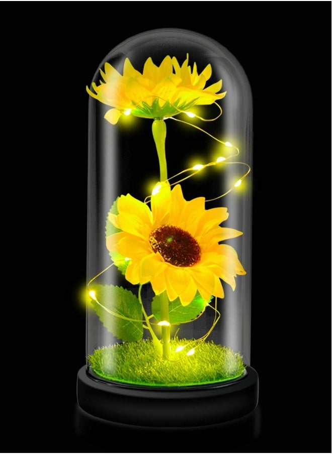 Sunflower Gifts for Women, Birthday Her, Sunflowers Artificial Flowers in Glass Dome