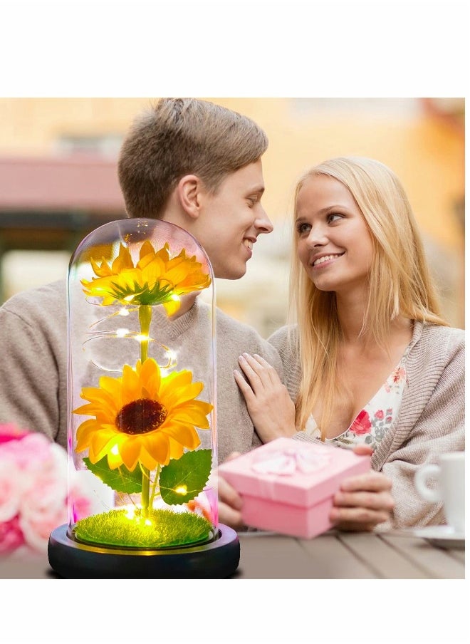 Sunflower Gifts for Women, Birthday Her, Sunflowers Artificial Flowers in Glass Dome