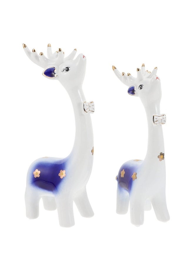 Deer Figurines, 2 Pcs Home Decor Figurines, Couple Deer Statue, Ceramics Craft Deer Figurines, Decorative Ceramic Ornaments, for Home Cabinet Desktop Gifts