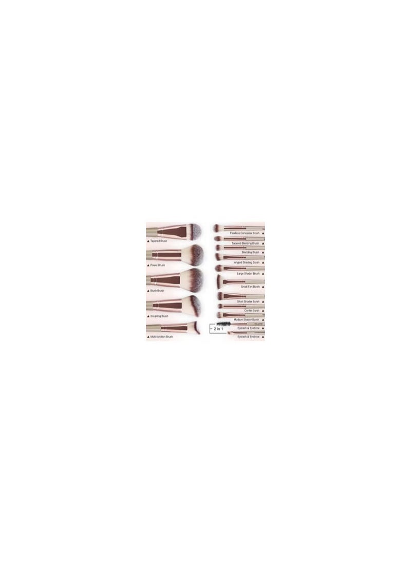 Makeup Brushes Set Foundation Contour Concealer Blush Powder Make Up Brushes 15 Pcs With 1 Makeup Sponge & 1 Brush Cleaner (Champagne)