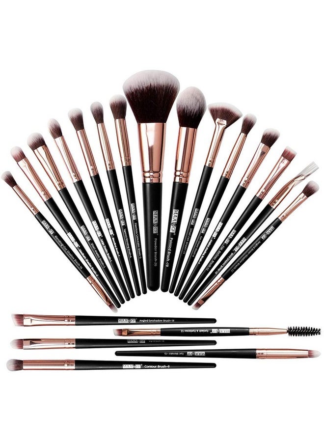 MAANGE Professional Makeup Brush Set 20 Pcs Foundation Eyeshadow Blush Brush Kabuki Blending Concealers Face Powder Eye Make Up Brushes Set Kit (Black)