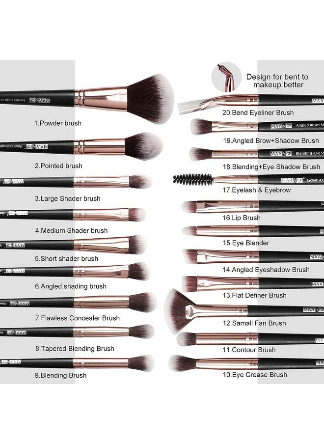 MAANGE Professional Makeup Brush Set 20 Pcs Foundation Eyeshadow Blush Brush Kabuki Blending Concealers Face Powder Eye Make Up Brushes Set Kit (Black)