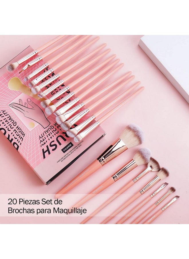 MAANGE Makeup Brush Set 20Pcs Premium Synthetic Foundation Face Powder Blush Concealers Make Up Brushes Sets (Pink)