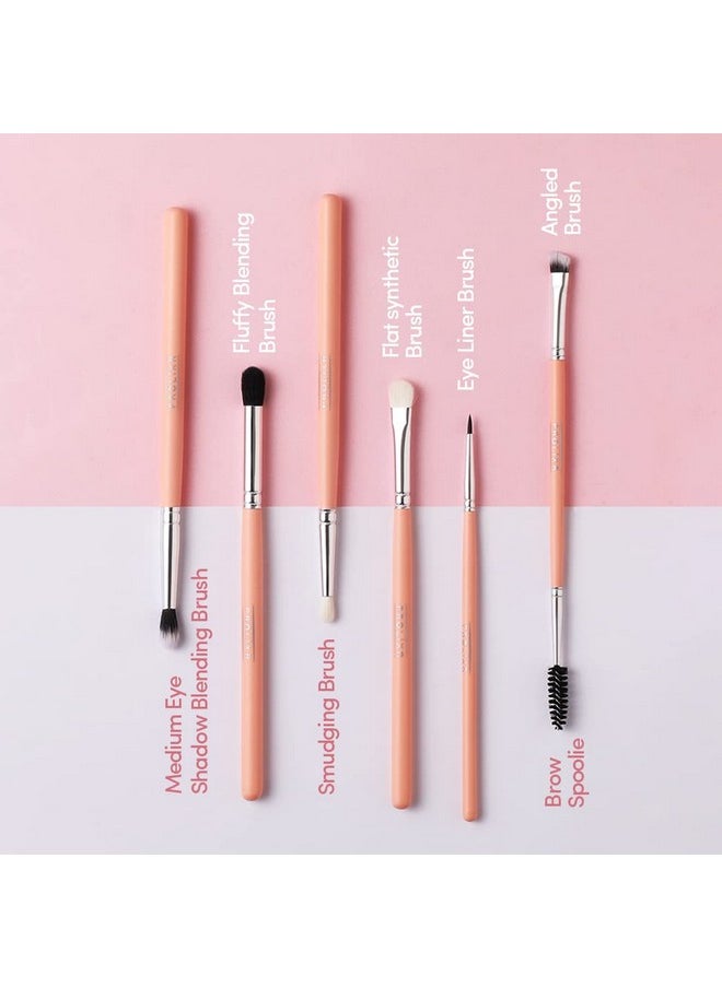 PROLIXR Professional Eye Makeup Brush Set - With Prolixr'S Pink Pouch - For Eye Makeup - Synthetic Makeup Brushes - Vegan & Cruelty Free - 6 Pieces