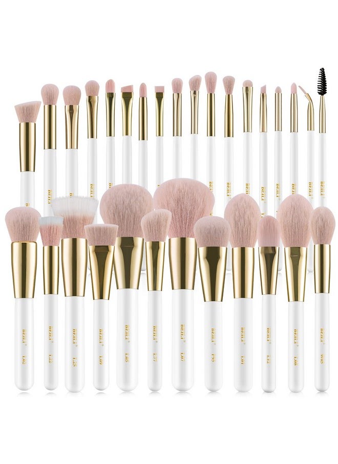 BEILI Makeup Brushes 30Pcs Professional Makeup Brush Set Premium Pink Vegan Synthetic Kabuki Foundation Blending Brush Face Powder Blush Concealers Eye Shadows Make Up Brush Set (White/Rose Gold)