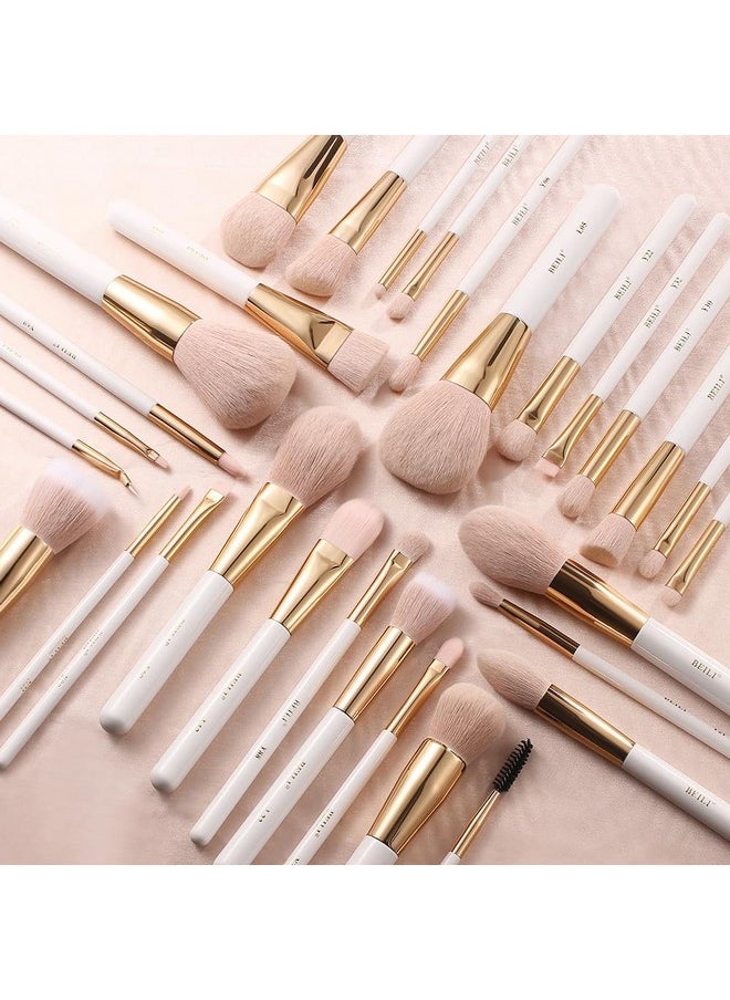 BEILI Makeup Brushes 30Pcs Professional Makeup Brush Set Premium Pink Vegan Synthetic Kabuki Foundation Blending Brush Face Powder Blush Concealers Eye Shadows Make Up Brush Set (White/Rose Gold)