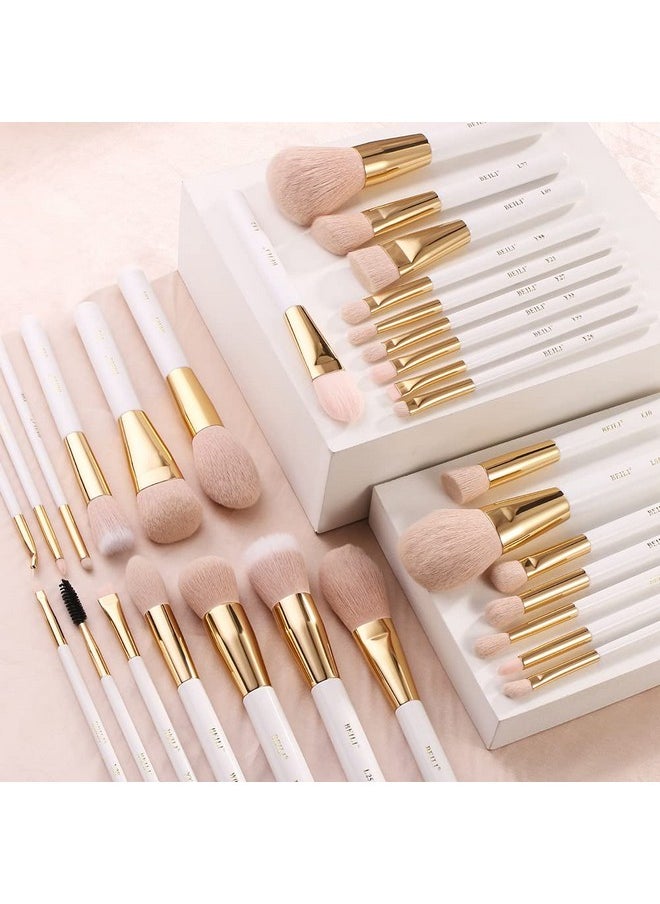 BEILI Makeup Brushes 30Pcs Professional Makeup Brush Set Premium Pink Vegan Synthetic Kabuki Foundation Blending Brush Face Powder Blush Concealers Eye Shadows Make Up Brush Set (White/Rose Gold)