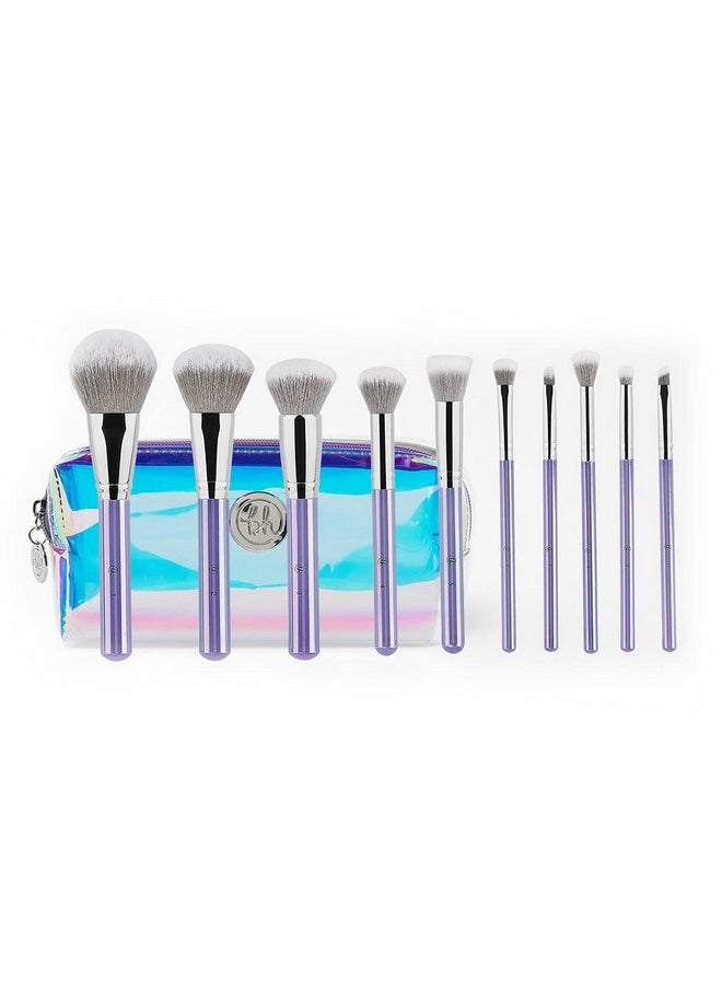 bhcosmetics Bh Cosmetics Hello Holo - 10 Piece Brush Set Premium Cosmetic Makeup Brush Set For Foundation Blending Blush Concealer Eye Shadow; Cruelty-Free Synthetic Fiber Bristles; Travel Makeup Bag Included; Champagne