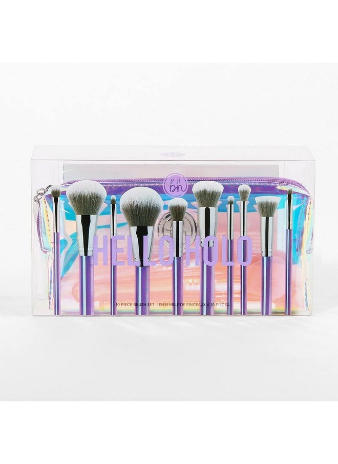 bhcosmetics Bh Cosmetics Hello Holo - 10 Piece Brush Set Premium Cosmetic Makeup Brush Set For Foundation Blending Blush Concealer Eye Shadow; Cruelty-Free Synthetic Fiber Bristles; Travel Makeup Bag Included; Champagne