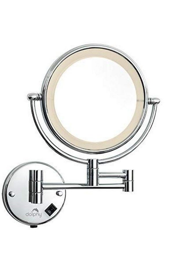 DOLPHY Stainless Steel 5X Yellow Led Magnifying Shaving & Makeup Mirror Silver - 8 Inch,?Round, Wall Mount, Framed