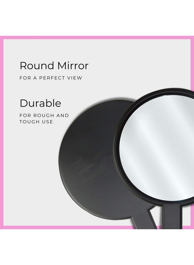 Scarlet Line Professional Series Round Shape Rubber One Sided Large Hand Makeup Mirror With Anti Slip Rubber Grip Handle For Salon, Women N Men_Pink