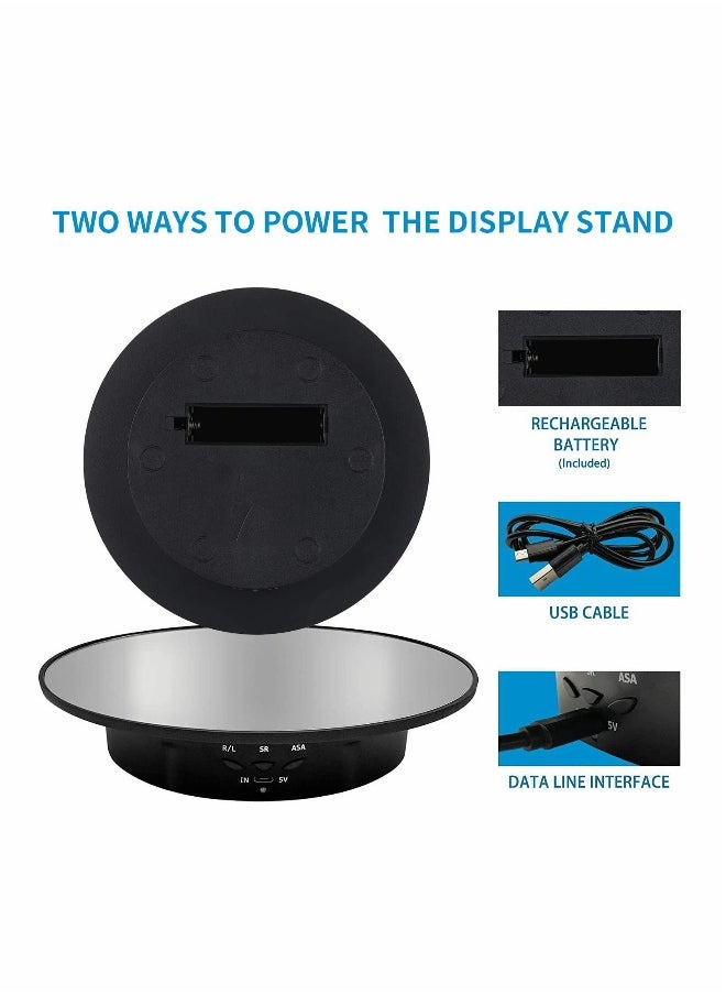 Motorized Rotating Display Stand, 20CM /Load 8KG, 360 Degree Electric Rotating Turntable for Photography Products, Jewelry, Cake,3D Model, Mirror Cover (Black)