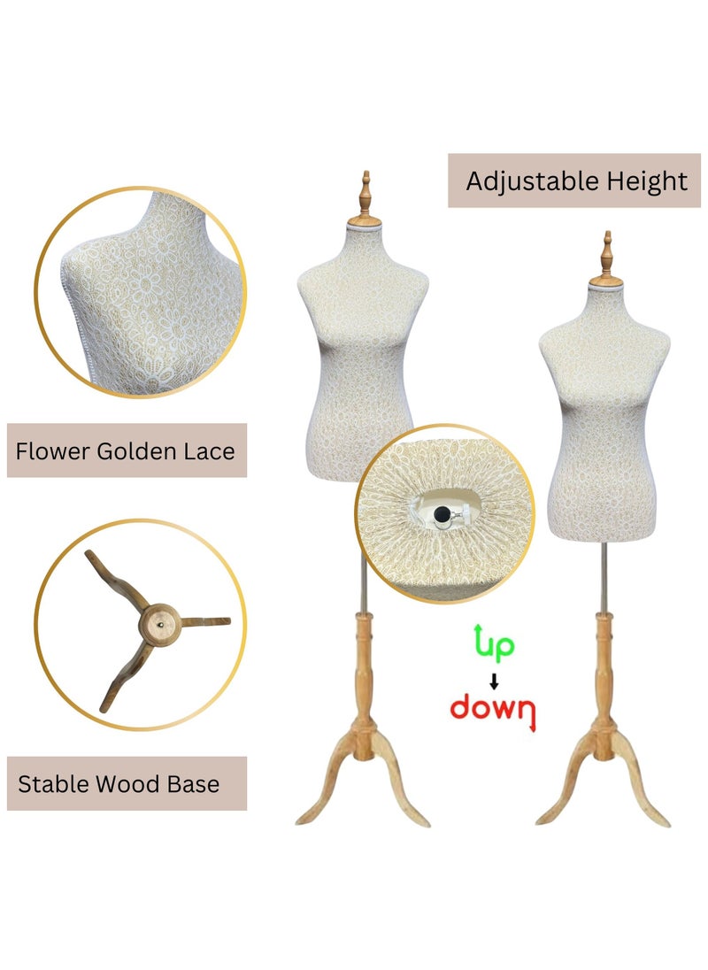 170cm Female Mannequin Torso Body Dress Form with Adjustable Wood Tripod Stand, Women Mannequin Torso for Clothing Store, Mannequins Head, Clothes Window Display, Boutiques, Jewellery Clothing Forms