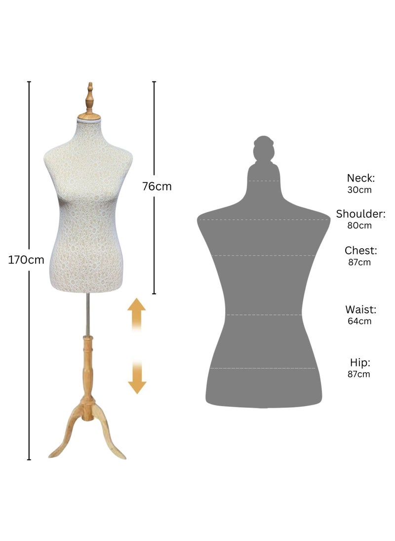 170cm Female Mannequin Torso Body Dress Form with Adjustable Wood Tripod Stand, Women Mannequin Torso for Clothing Store, Mannequins Head, Clothes Window Display, Boutiques, Jewellery Clothing Forms