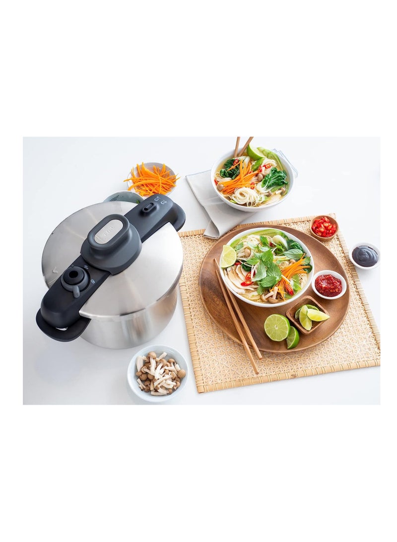 Secure Compact Pressure Cooker Stainless Steel Silver & Black 8Liters