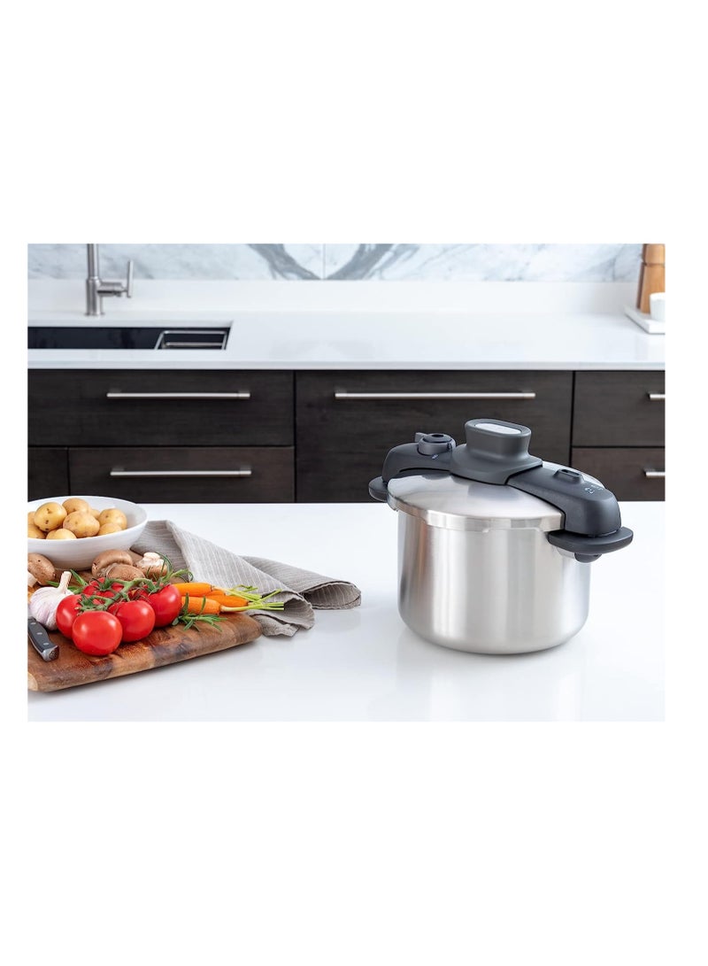 Secure Compact Pressure Cooker Stainless Steel Silver & Black 8Liters