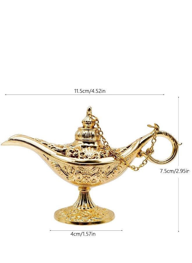 Vintage Legend Aladdin Magic Genie Lamp, Metal Carved Wishing Light for Home Wedding Party Tabletop Decoration Delicate Gift, Small Gold