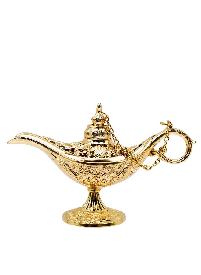 Vintage Legend Aladdin Magic Genie Lamp, Metal Carved Wishing Light for Home Wedding Party Tabletop Decoration Delicate Gift, Small Gold