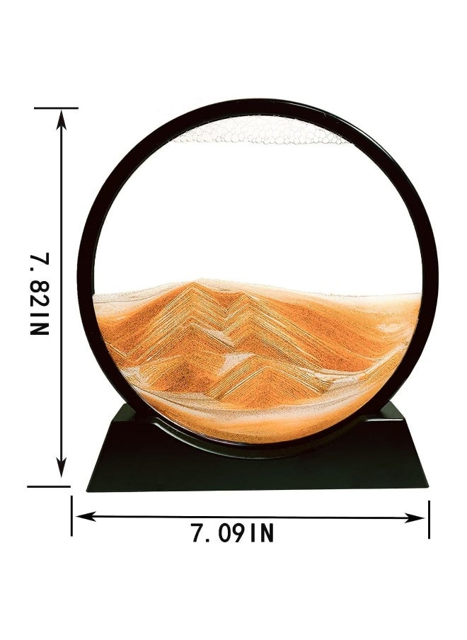 Flowing Sand Painting Moving Sand Art Picture Round Glass 3D Deep Sea Sandscape in Motion Display Flowing Sand Frame Home Office Desktop Decorations 7IN Yellow