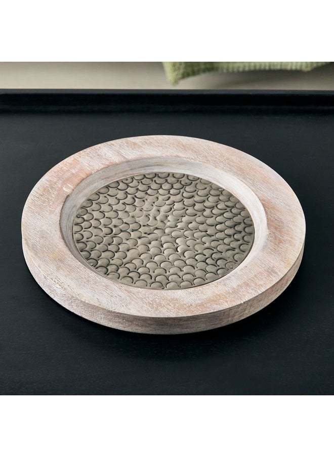 Flig Decorative Wooden Tray with Iron Detail 30 x 2.5 x 30 cm
