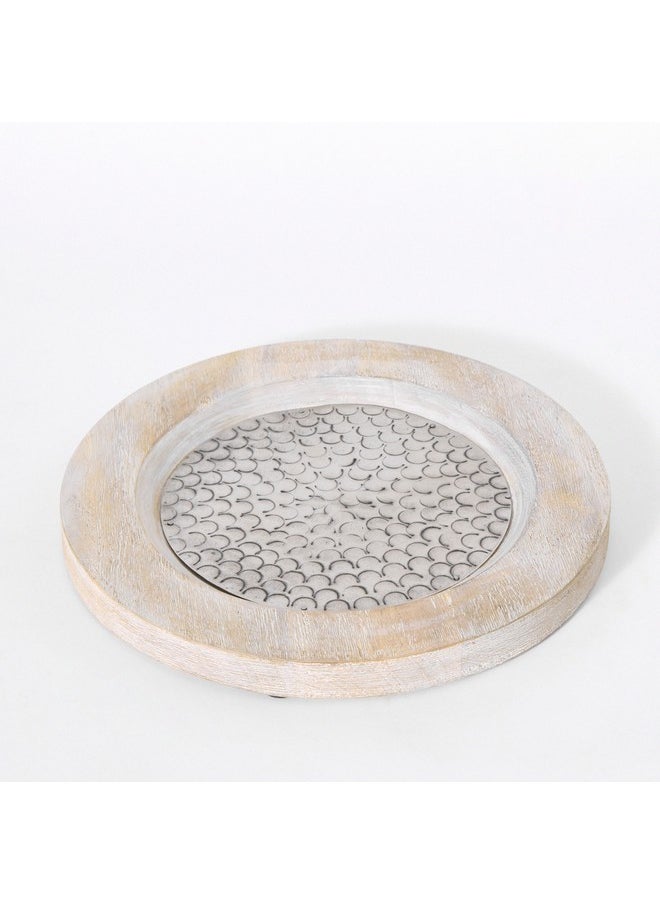 Flig Decorative Wooden Tray with Iron Detail 30 x 2.5 x 30 cm