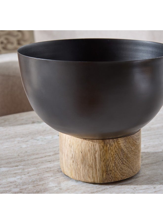 Drane Metal Decorative Bowl with Wooden Base 22.5 x 18.5 x 22.5 cm