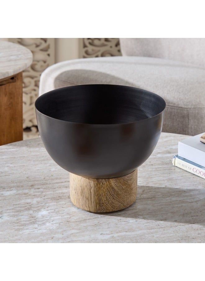 Drane Metal Decorative Bowl with Wooden Base 22.5 x 18.5 x 22.5 cm