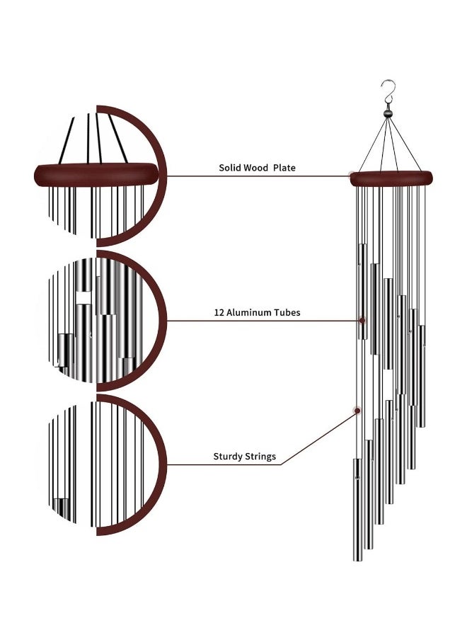 Outside Wind Chimes, Wind Chimes Outdoor Clearance with 12 Aluminum Alloy Tubes and Hook, Memorial Wind Chimes Gift Decoration for Home, Patio, Garden, Outdoor