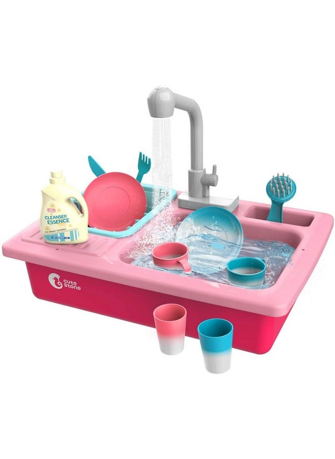 Pretend Play Modern Kitchen Set, Electric Dishwasher With Running Water, Kitchen Accessories With Utensils And Cutting Play Food For Kids- Multicolor